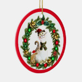 Niedliche Weihnachtskatze und -Maus Keramik Ornament (Rechts)