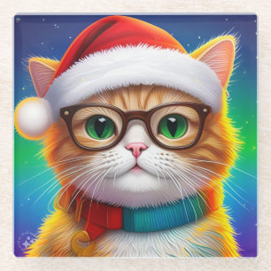 Niedliche Weihnachtskatze Weihnachtsmann-68265 Glasuntersetzer