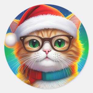 Niedliche Weihnachtskatze Weihnachtsmann-68265 Runder Aufkleber