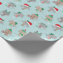 Niedliche Weihnachtskatzen auf hellblau Geschenkpapier