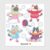 Niedliche Weihnachtskatzen Bird Skate Schlitten Sc Aufkleber (Blatt)