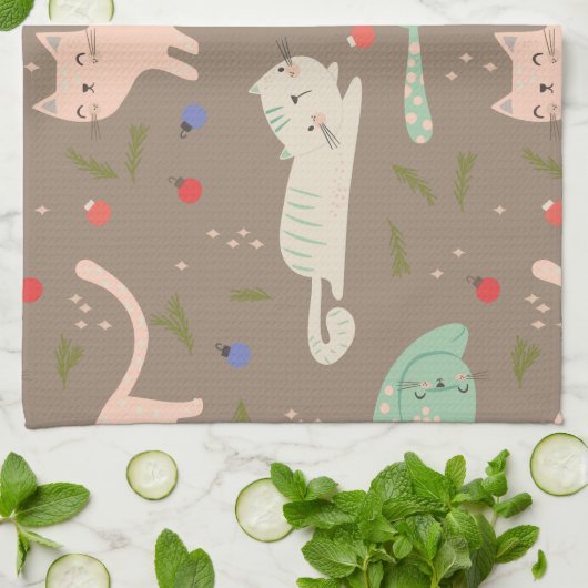 Niedliche Weihnachtskatzen Geschirrtuch (Gefaltet)