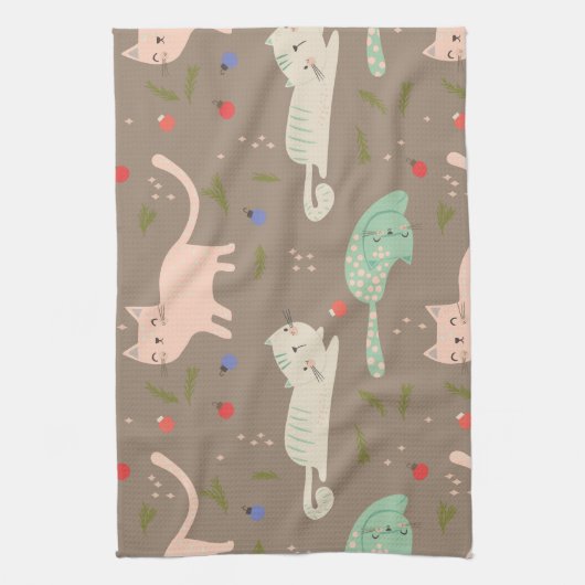 Niedliche Weihnachtskatzen Geschirrtuch (Vertikal)