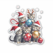 Niedliche Weihnachtskatzen im T - Shirt für Weltra Aufkleber (Vorderseite)