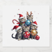 Niedliche Weihnachtskatzen im T - Shirt für Weltra Schaumweinetikett (Einzelnes Label)