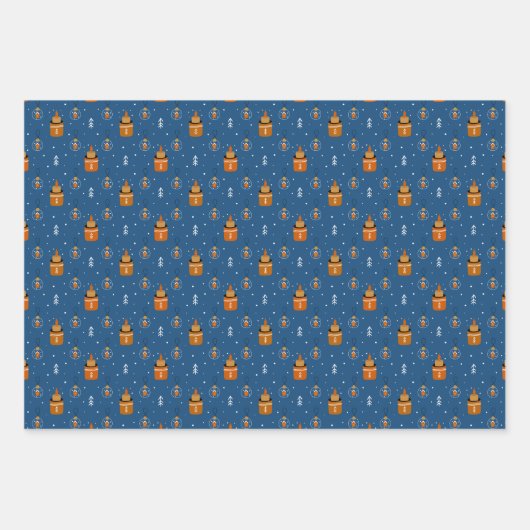 Niedliche Weihnachtskatzen im Winter Strick Blau Geschenkpapier Set (Vorderseite 3)