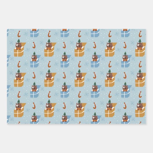 Niedliche Weihnachtskatzen im Winter Strick Light Geschenkpapier Set (Vorderseite 2)