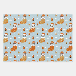 Niedliche Weihnachtskatzen im Winter Strick Light  Geschenkpapier Set