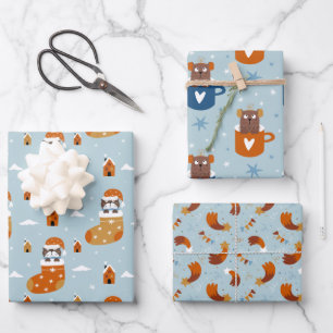 Niedliche Weihnachtskatzen im Winter Strick Light Geschenkpapier Set