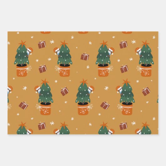 Niedliche Weihnachtskatzen im Winter Stricks Grün Geschenkpapier Set (Vorderseite 2)