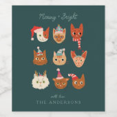 Niedliche Weihnachtskatzen Meowy Weinetikett (Einzelnes Label)
