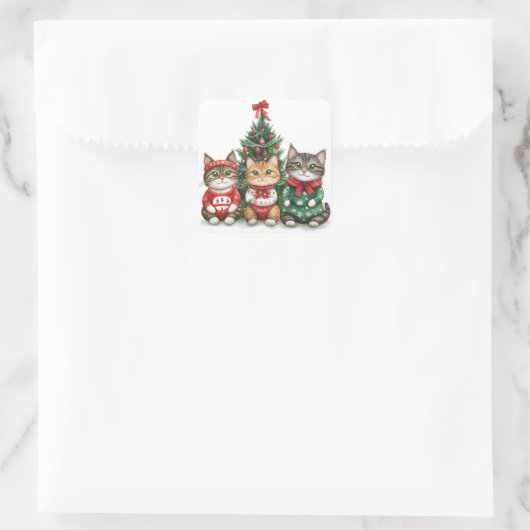 Niedliche Weihnachtskatzen Quadratischer Aufkleber (Tasche)