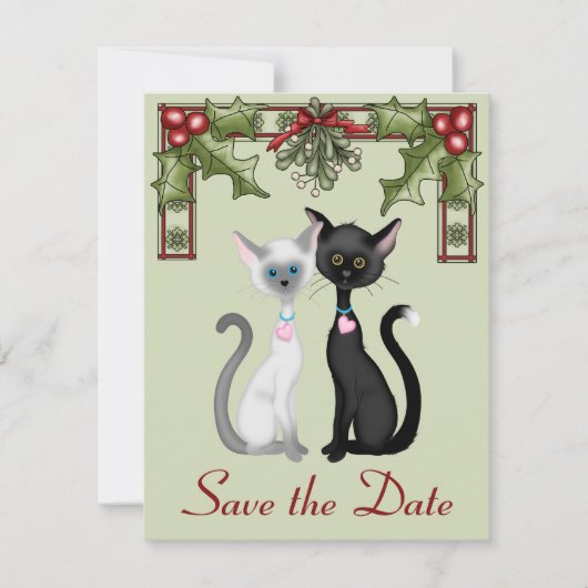 Niedliche Weihnachtskatzen Save the Date Hochzeits (Vorderseite)