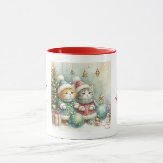 Niedliche Weihnachtskatzen Tasse (Zentrum)
