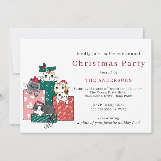 Niedliche Weihnachtskatzen Weihnachtsfest Party Einladung (Vorderseite)