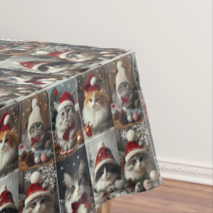 niedliche Weihnachtskatzen Wintertiere rustikal Tischdecke