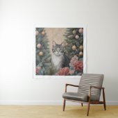 Niedliche Weihnachtskatzenjammer Blume und Bäume Wandteppich (Beispiel)