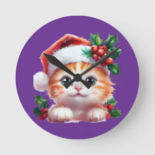 Niedliche Weihnachtskatzenverzierung - Feierliches Runde Wanduhr
