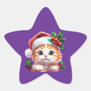 Niedliche Weihnachtskatzenverzierung - Feierliches Stern-Aufkleber