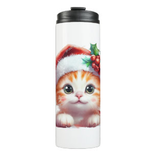 Niedliche Weihnachtskatzenverzierung - Feierliches Thermosbecher