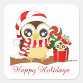 Niedliche Weihnachtskauz hinzufügen Quadratischer Aufkleber (Vorderseite)