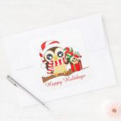 Niedliche Weihnachtskauz hinzufügen Quadratischer Aufkleber (Umschlag)