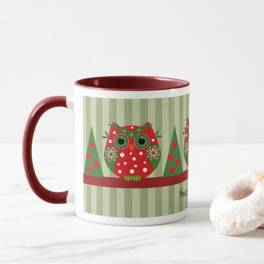 Niedliche Weihnachtskauz und Sondertext Tasse (Mit Donut)