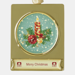 Niedliche Weihnachtskerzen und Glitzern Banner-Ornament Gold