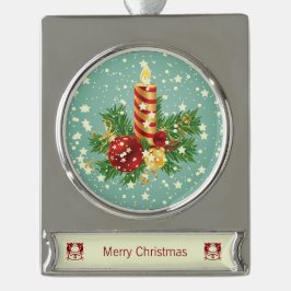 Niedliche Weihnachtskerzen und Glitzern Banner-Ornament Gold