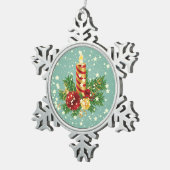 Niedliche Weihnachtskerzen und Glitzern Schneeflocken Zinn-Ornament (Rechts)