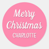 Niedliche Weihnachtskids Name Typografie Pink Runder Aufkleber (Vorderseite)