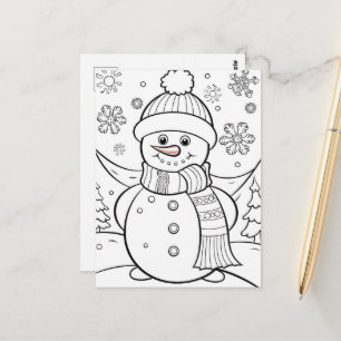 Niedliche Weihnachtskinder, die Snowman färben Postkarte