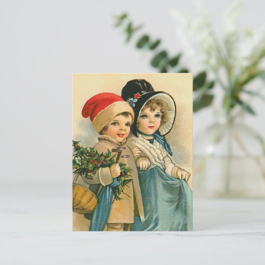 "Niedliche Weihnachtskinder" Feiertagspostkarte (Stehend Vorderseite)