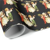 Niedliche Weihnachtskinder Schwarz Geschenkpapier (Rolleneckpunkt)