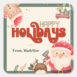 Niedliche Weihnachtskinder Weihnachtsfeier Quadratischer Aufkleber