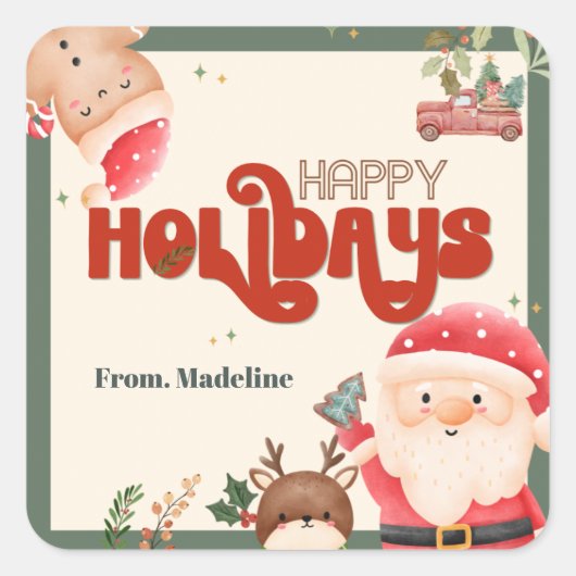 Niedliche Weihnachtskinder Weihnachtsfeier Quadratischer Aufkleber (Vorderseite)