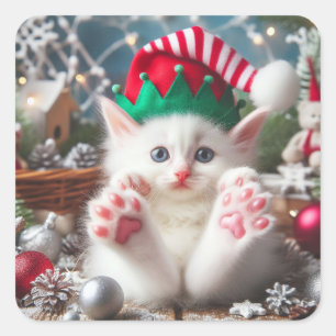 Niedliche Weihnachtskitte Quadratischer Aufkleber