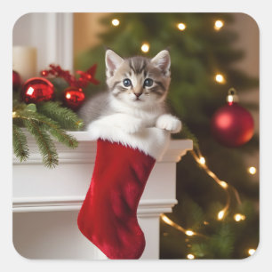 Niedliche Weihnachtskitte Quadratischer Aufkleber