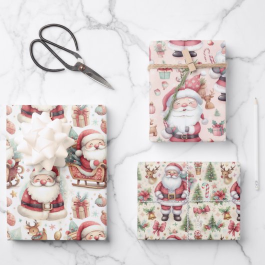 Niedliche Weihnachtsklauseln präsentiert und Renti Geschenkpapier Set (Vorderseite)