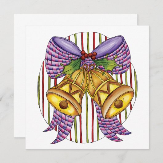 Niedliche Weihnachtsklingeln mit Ribbon und Bow Einladung (Vorne/Hinten)