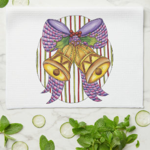 Niedliche Weihnachtsklingeln mit Ribbon und Bow Geschirrtuch