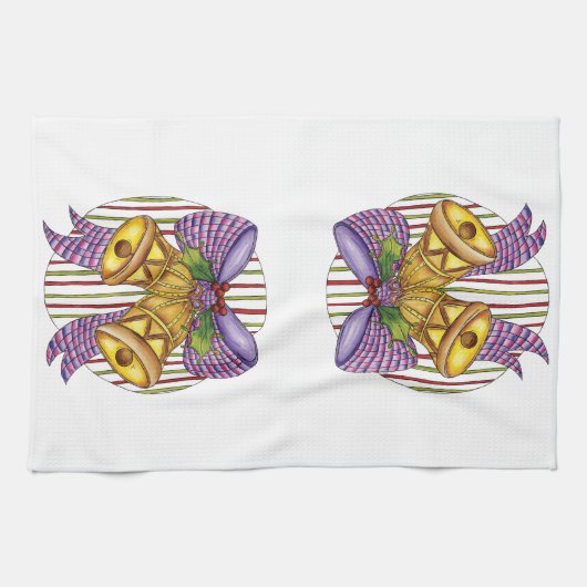 Niedliche Weihnachtsklingeln mit Ribbon und Bow Geschirrtuch (Horizontal)