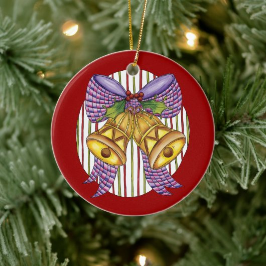Niedliche Weihnachtsklingeln mit Ribbon und Bow Keramikornament (Baum)