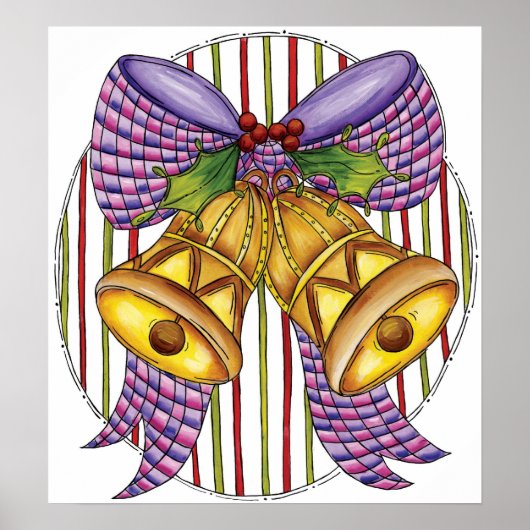 Niedliche Weihnachtsklingeln mit Ribbon und Bow Poster (Vorne)