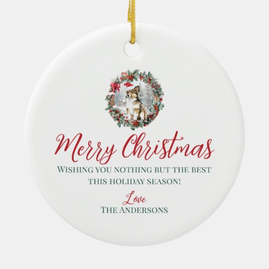 Niedliche Weihnachtskolonie Hündchen-Weihnachtsman Keramik Ornament (Hinten)