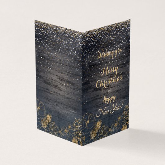 Niedliche Weihnachtskonfetti und goldenes Blumende (Vorderseite)