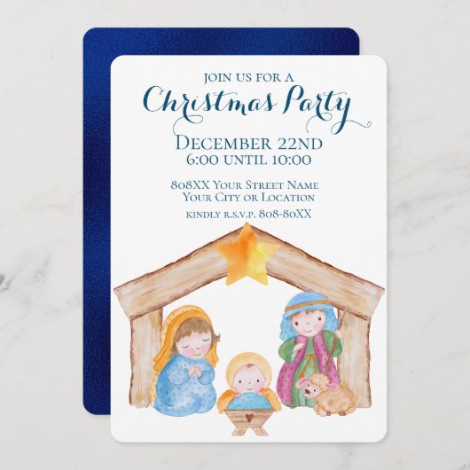 Niedliche Weihnachtskrippe Einladung (Vorne/Hinten)