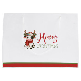Niedliche Weihnachtskuh-Geschenktasche Große Geschenktüte