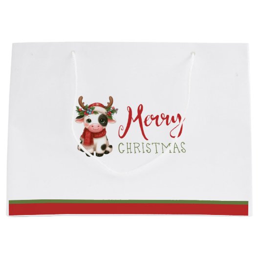 Niedliche Weihnachtskuh-Geschenktasche Große Geschenktüte (Vorderseite)