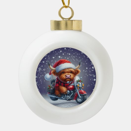 Niedliche Weihnachtskuh Keramik Kugel-Ornament (Vorderseite)